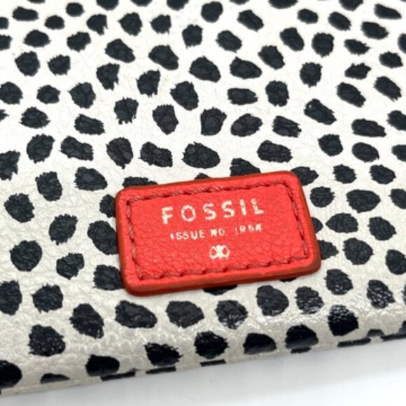 3/$30 FOSSIL DOT PRINT PATTERN WRISTLET WALLET CREAM BLACK HOT PINK PLEATHER - Picture 4 of 16